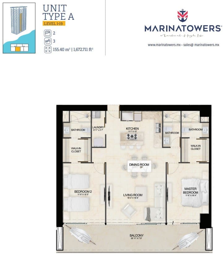 2-BR 3 Baths Type A Condominium at Marina Towers
