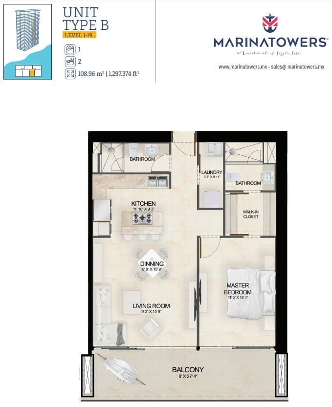 1-BR 2 Baths Type B Condominium at Marina Towers