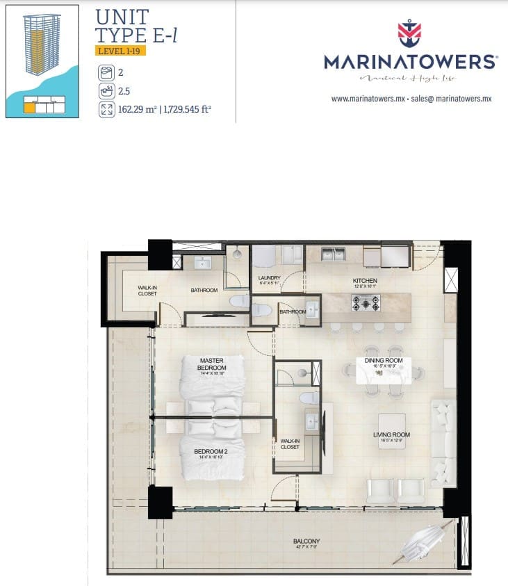2-BR 2 1/2 Baths Type E Condominium at Marina Towers